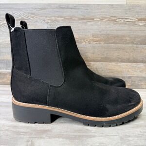 Kayla Womens Black Faux Suede Chelsea Ankle Boots Lug Sole Size 11M KS242100
